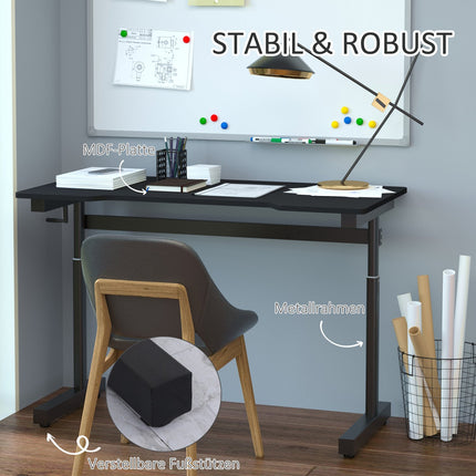 Adjustable standing table, hand crank lift, black, 120x60 cm