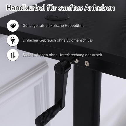 Adjustable standing table, hand crank lift, black, 120x60 cm