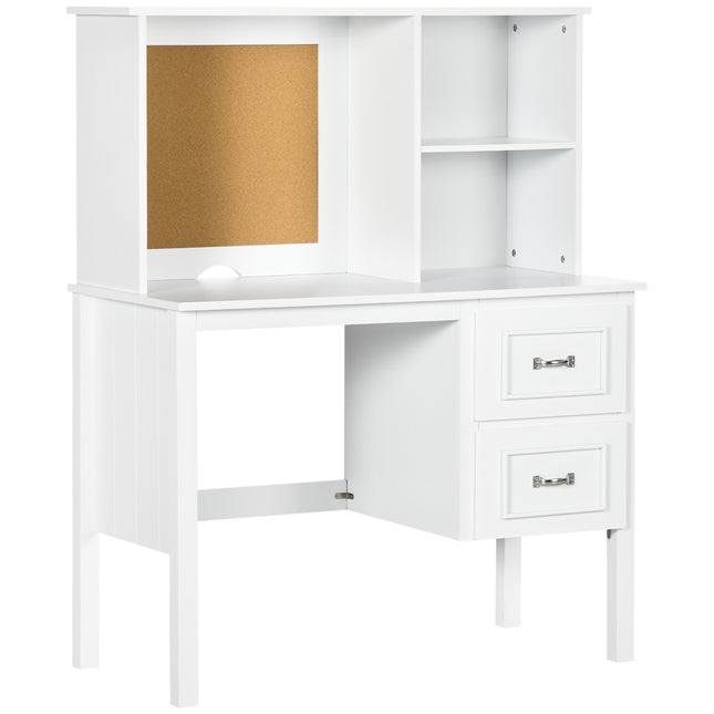 Computer table with drawers and cork top - White