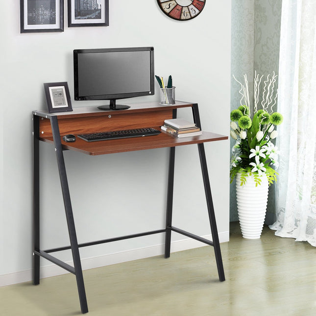Desktop computer desk with storage and cable management - walnut