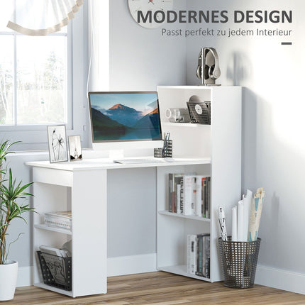 White Desk Kitchen Table With Shelf - 120x55x120 cm