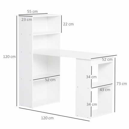 White Desk Kitchen Table With Shelf - 120x55x120 cm