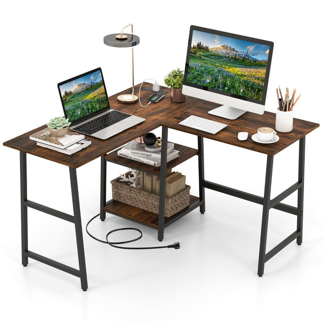 Desk L-Shape Corner Desk with Sockets &amp; USB ports 120 x 120 x 75 cm rustic brown