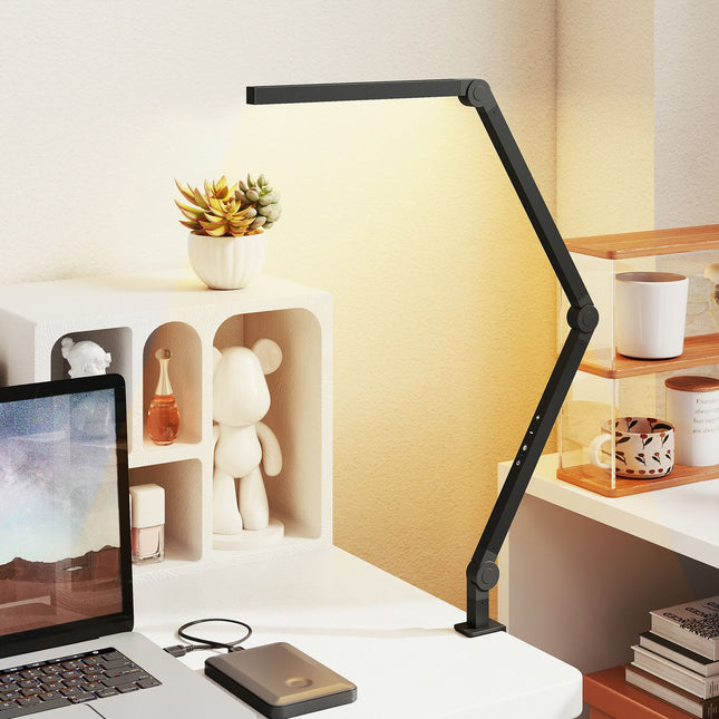 Desk Lamp, Adjustable Brightness & Color, Metal Clamp