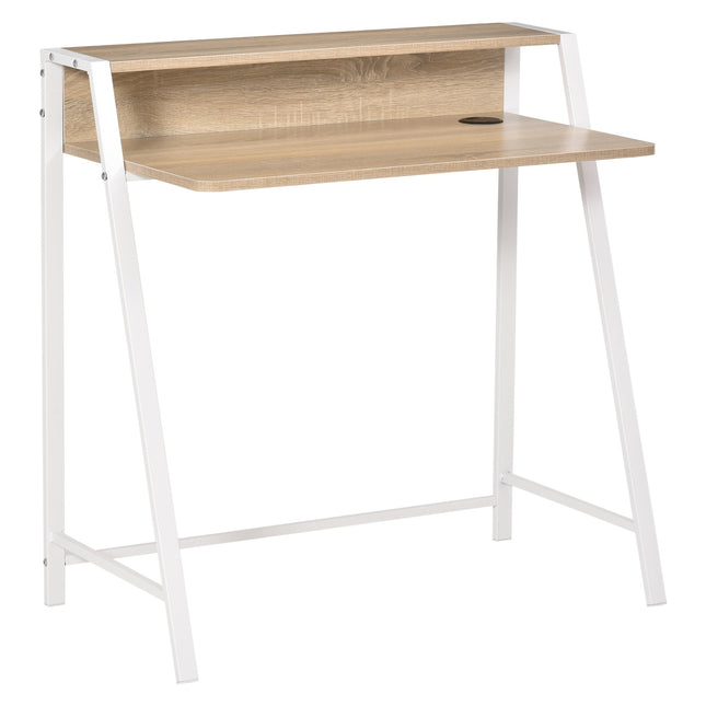 Modern computer desk - metal frame, storage, white/oak