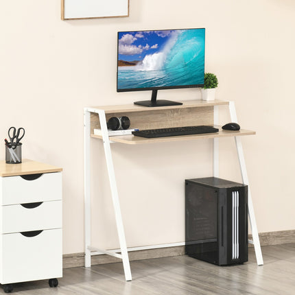Modern computer desk - metal frame, storage, white/oak