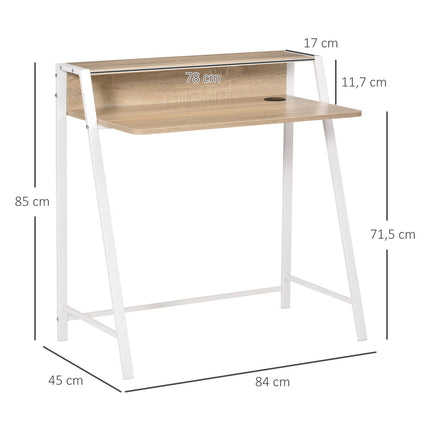 Modern computer desk - metal frame, storage, white/oak