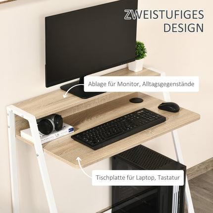 Modern computer desk - metal frame, storage, white/oak