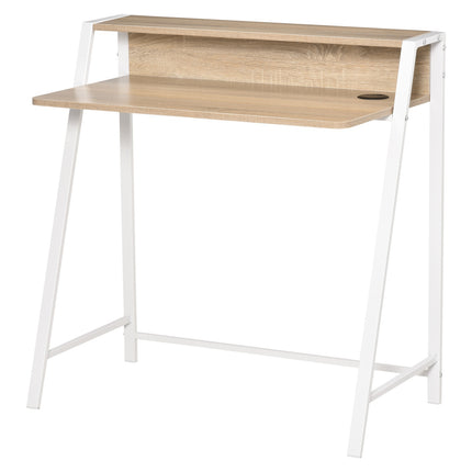 Modern computer desk - metal frame, storage, white/oak