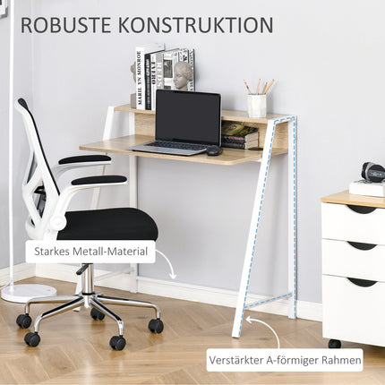 Modern computer desk - metal frame, storage, white/oak