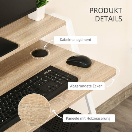 Modern computer desk - metal frame, storage, white/oak