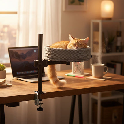 Desk-Mounted Cat Bed – Height Adjustable, Soft Nest