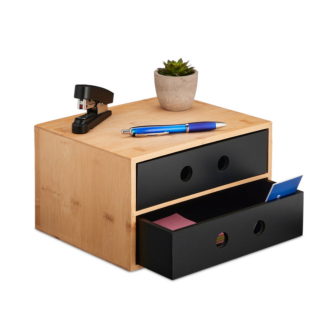 Desk Organiser with 2 Drawers, Bamboo Storage