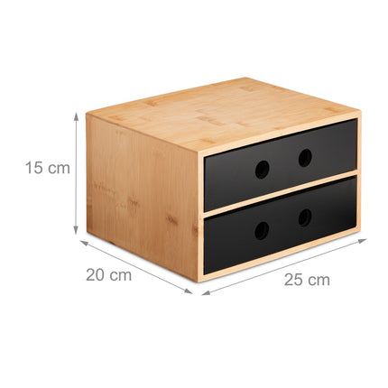 Desk Organiser with 2 Drawers, Bamboo Storage