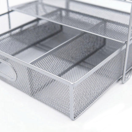 Desk Organizer, 6 Compartments, Drawer, Steel Mesh