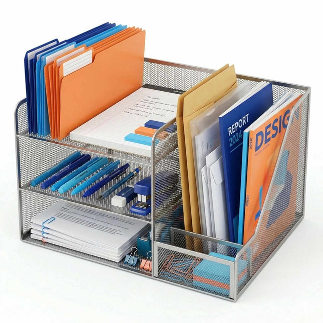 Desk Organizer, Metal Mesh, 5 Compartments