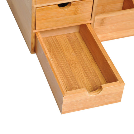 Desk organizer with 2 drawers, natural wood finish