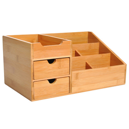 Desk organizer with 2 drawers, natural wood finish