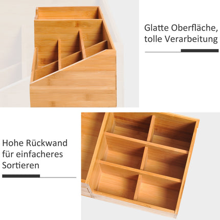 Desk organizer with 2 drawers, natural wood finish