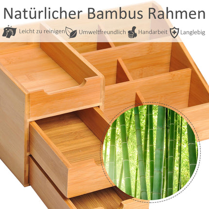 Desk organizer with 2 drawers, natural wood finish
