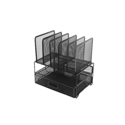 Desk Organizer With 6 Compartments, Drawer, Steel Mesh