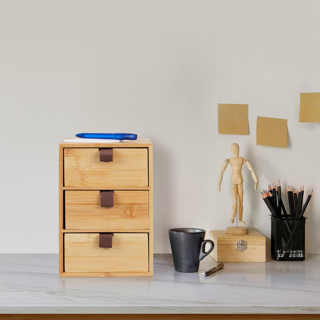 Desk Organizer with 3 Bamboo Drawers