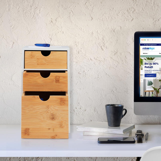 Desk Organizer with 3 Drawers, Bamboo MDF