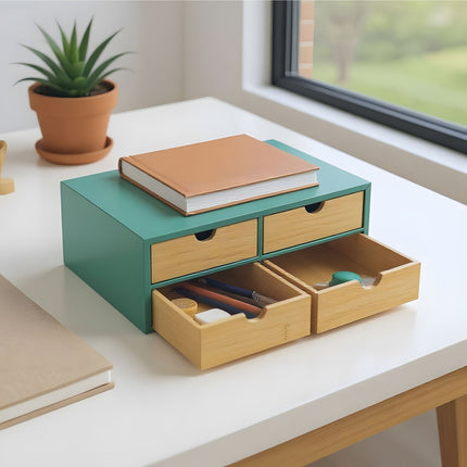 Desk Organizer with 4 Bamboo Drawers
