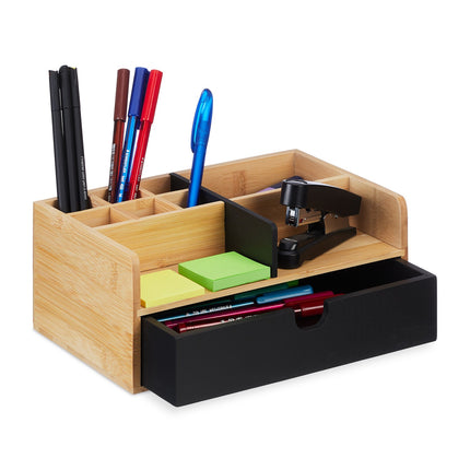 Desk Organizer with 9 Compartments, Bamboo Storage