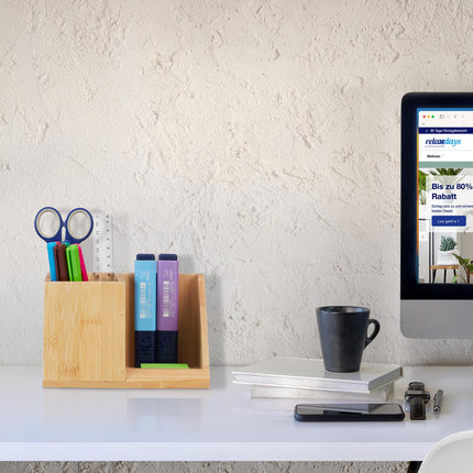 Desk Organizer with Bamboo Pen Holder, 2 Compartments