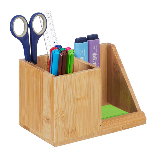 Desk Organizer with Bamboo Pen Holder, 2 Compartments