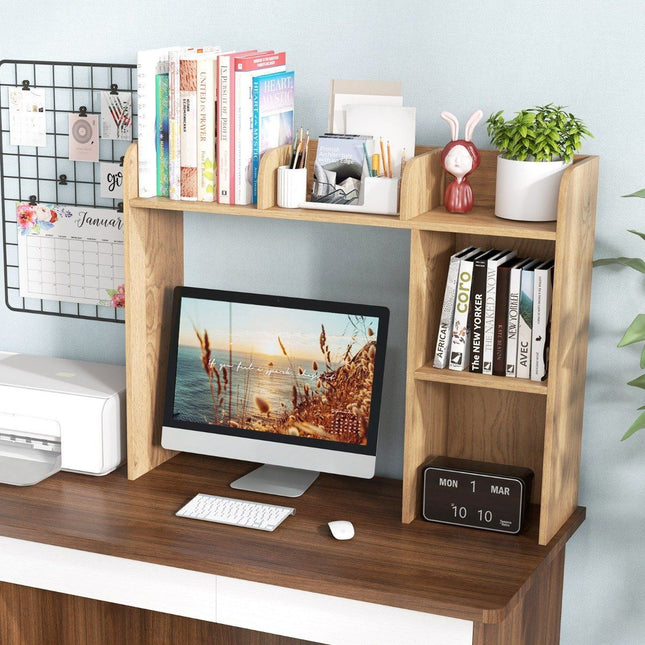 Desk Shelf Multipurpose Wooden Table Shelf 3 Tier Computer Desk Display Shelf Natural