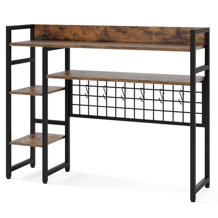Desk Shelf Organizer with 4 Tiers & 6 Hooks, Brown