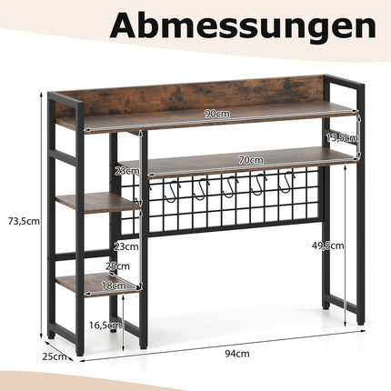 Desk Shelf Organizer with 4 Tiers & 6 Hooks, Brown