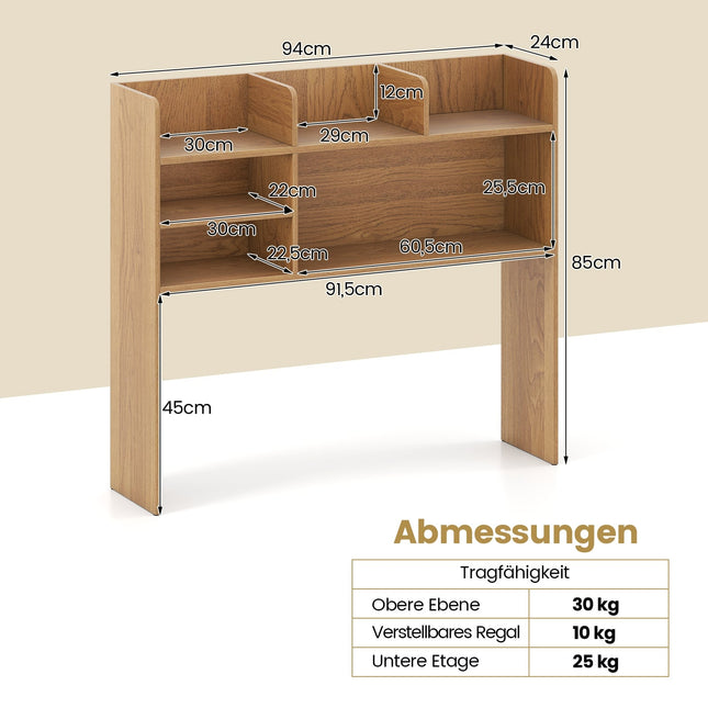 Desk Shelf Organizer with 6 Shelves, Adjustable, Rustic