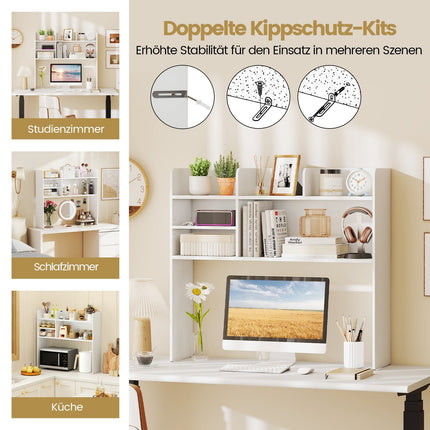 Desk Shelf Organizer with 6 Shelves, Adjustable, White