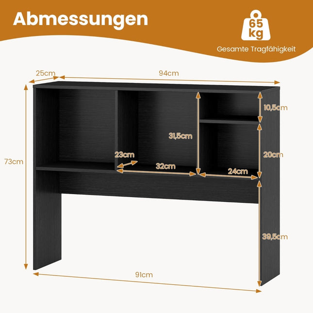 Desk Shelf with 4 Compartments, Black, 94x25x73 cm