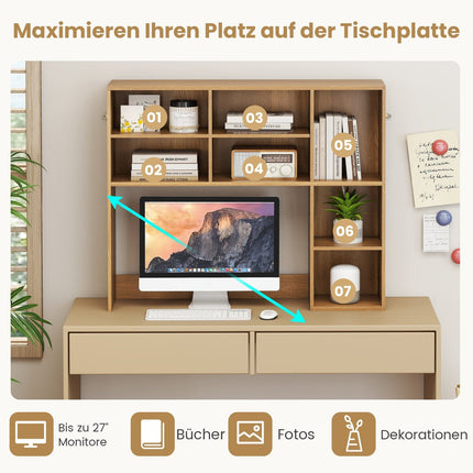 Desk Shelf with 7 Compartments for Monitors Up to 27""