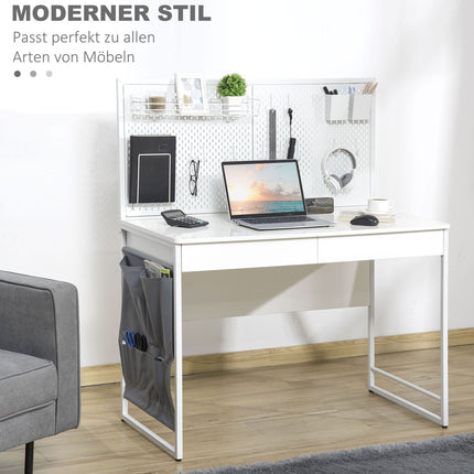 White & Gray Desk - Cloth bag, 2 drawers, Note grid