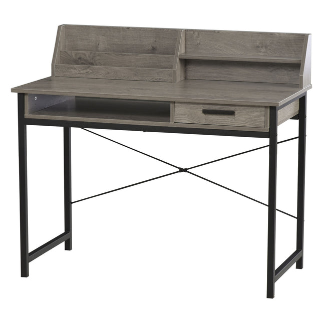 Industrial computer table with shelf and drawer - Grey/black