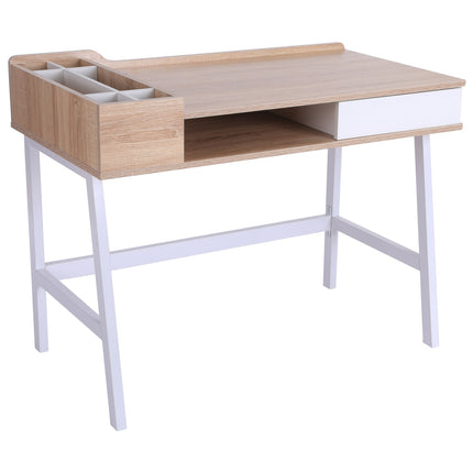 Computer desk with wide top and storage compartment
