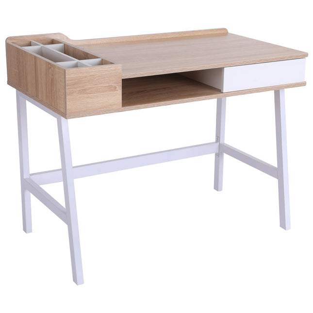 Computer desk with wide top and storage compartment