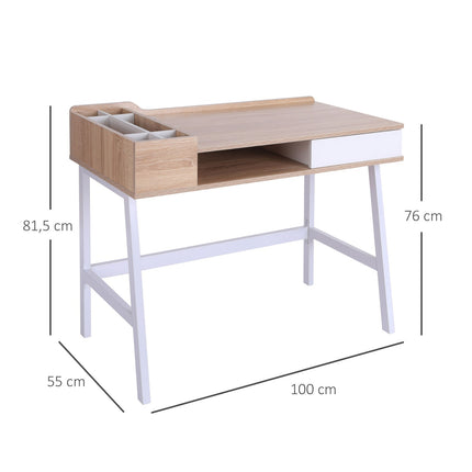 Computer desk with wide top and storage compartment