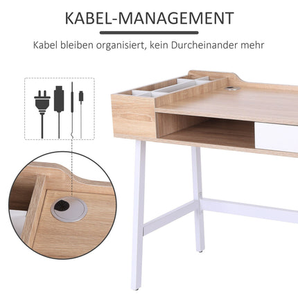Computer desk with wide top and storage compartment