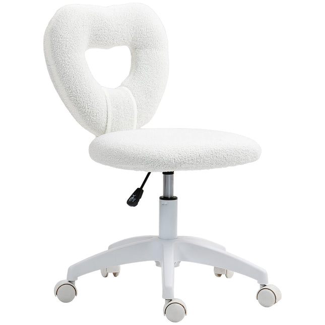 White heart-shaped swivel desk chair, height adjustable