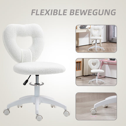 White heart-shaped swivel desk chair, height adjustable