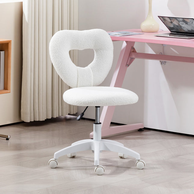 White heart-shaped swivel desk chair, height adjustable