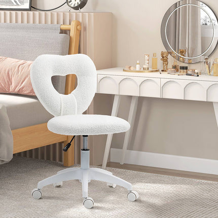 White heart-shaped swivel desk chair, height adjustable