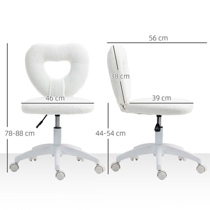White heart-shaped swivel desk chair, height adjustable