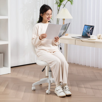 White heart-shaped swivel desk chair, height adjustable